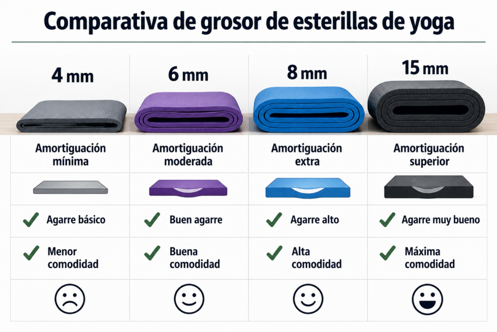 Comparación del grosor de diferentes esterillas de yoga